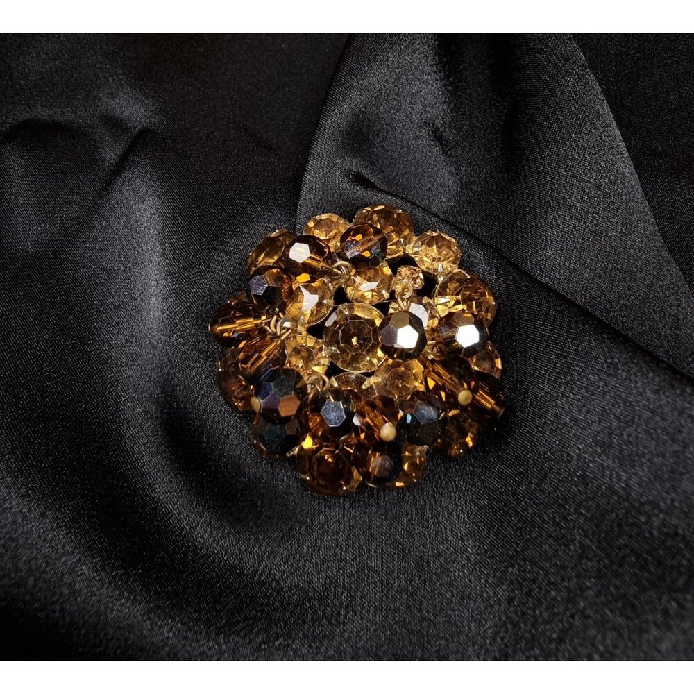 Vintage D&E Juliana Amber Rhinestone Cluster Brooch Pin